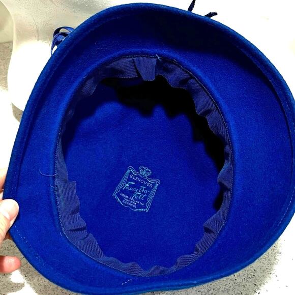 Royal blue Glenover felted wool pillbox hat vintage mid century ribbon trim - Picture 5 of 10